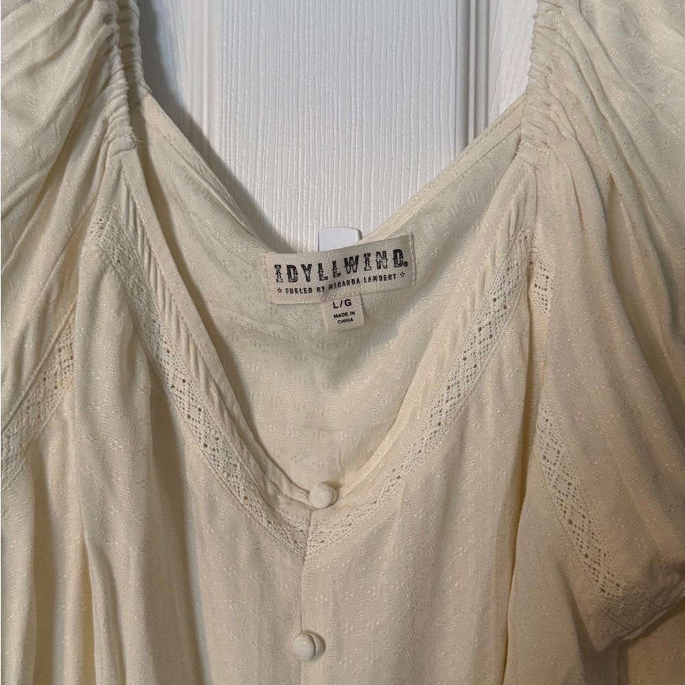 Cream Button-Front Women’s Tie-Hem Top - Picture 2 of 4